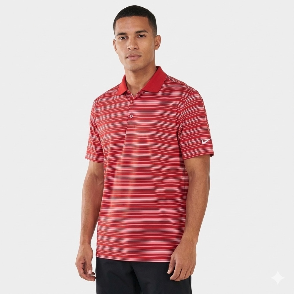 Nike Golf Dri-FIT Polo Shirt Mens Large Red White Striped Performance Tee